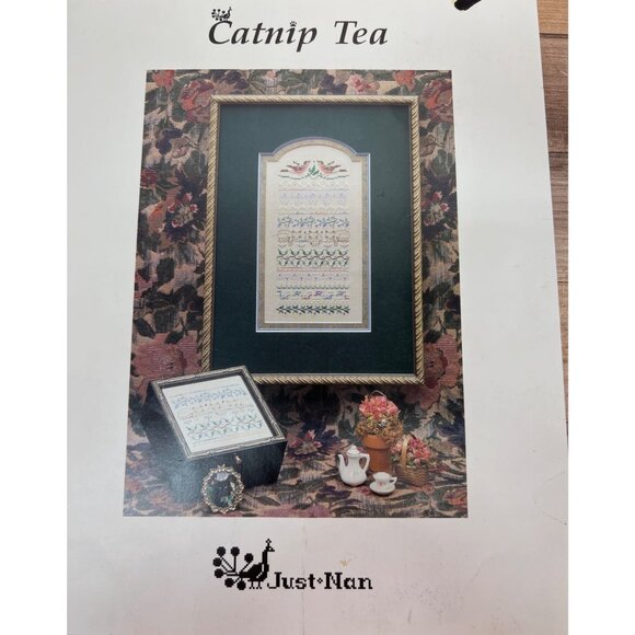 RARE Just Nan Catnip Tea Cross-Stitch Pattern Sampler Chart Instructions - Picture 2 of 3